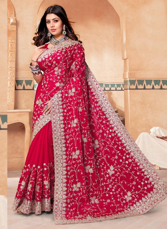 Crepe Silk Cherry Wedding Wear Coading Work Saree